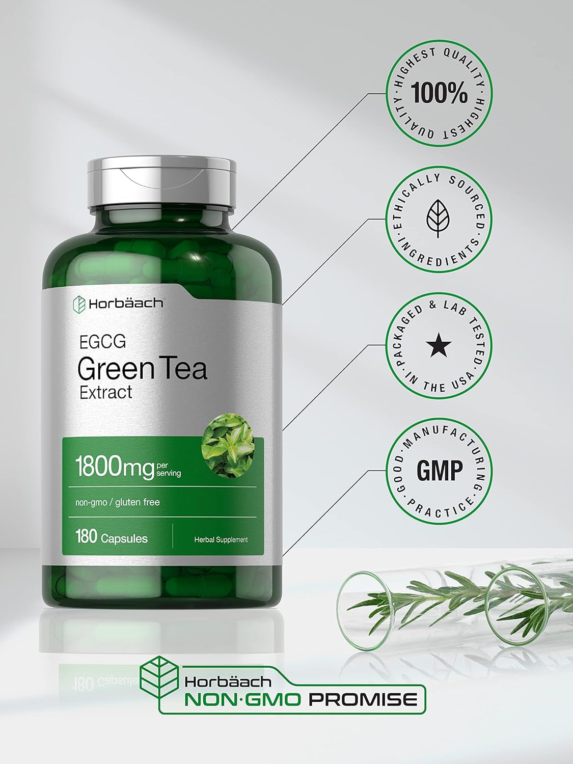 Horbäach EGCG Green Tea Extract Pills | 180 Capsules | Max  | Non-Gmo & Gluten Free Supplement