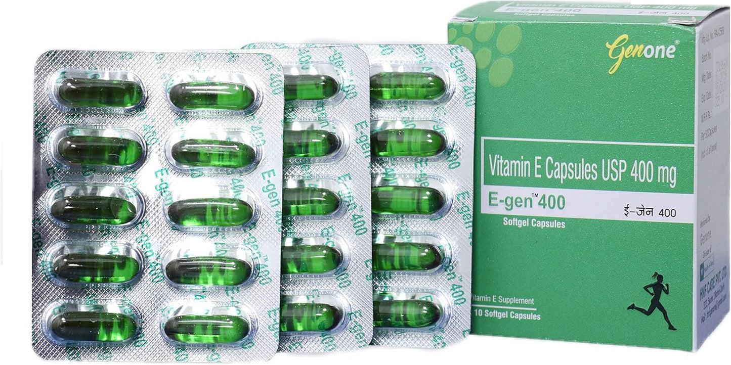 Genone E-Gen 400 Vitamin E Capsule for Glowing Face, Skin and Hair Nutrition (30 Capsules)