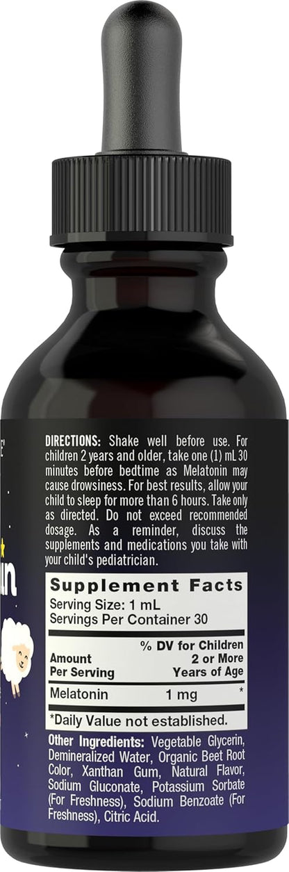Carlyle Kids Melatonin Liquid | 1 Fl Oz | Two Pack | Fruit Flavor | Drug Free Childrens Supplement