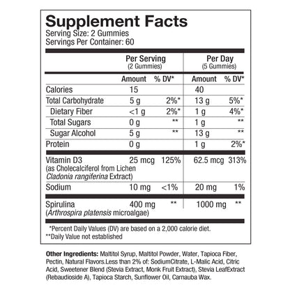 Pure Hawaiian Spirulina plus Vitamin D3 200 Mg, 120 Gummies, Tropical