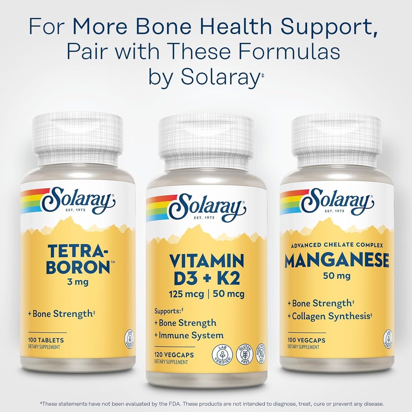 SOLARAY Vitamin D3 K2 - Bone Health and Immune Support Supplement - with 5000 IU Vitamin D as Vit D3 and 50 Mcg Vitamin K2 as Menoquinone MK7, Made without Soy, 60-Day Guarantee, 120 Serv, 120 Vegcaps
