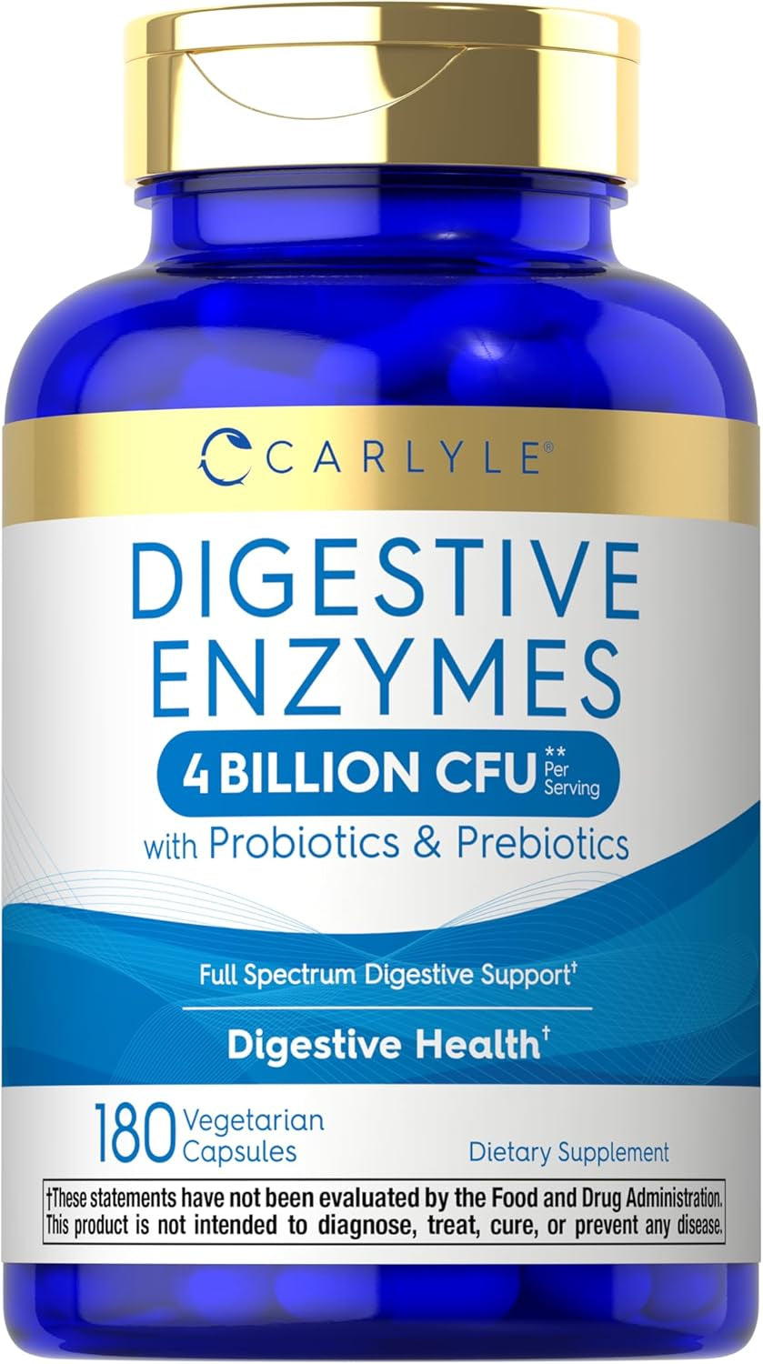 Carlyle Digestive Enzymes | with Probiotics & Prebiotics | 180 Capsules | Non-Gmo and Gluten Free Supplement for Men & Women