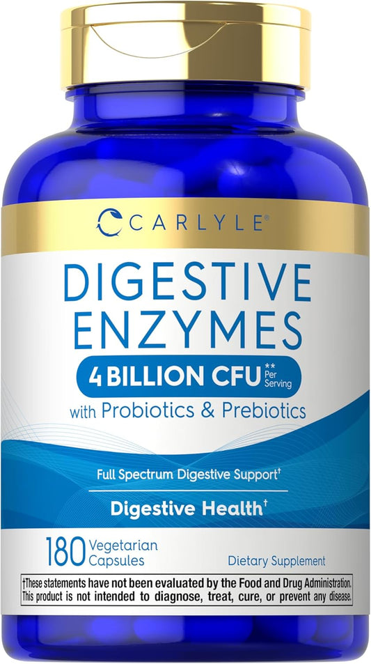 Carlyle Digestive Enzymes | with Probiotics & Prebiotics | 180 Capsules | Non-Gmo and Gluten Free Supplement for Men & Women