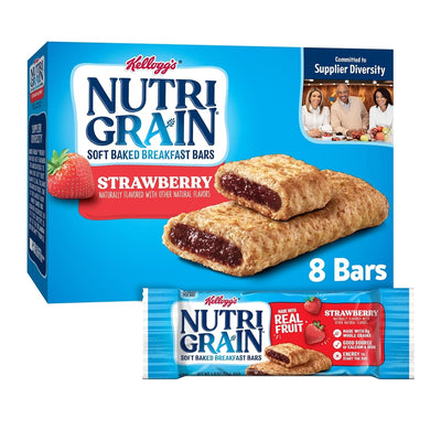 Nutri-Grain Soft Baked Breakfast Bars, Kids Snacks, Whole Grain, Strawberry, 10.4Oz Box (8 Bars)
