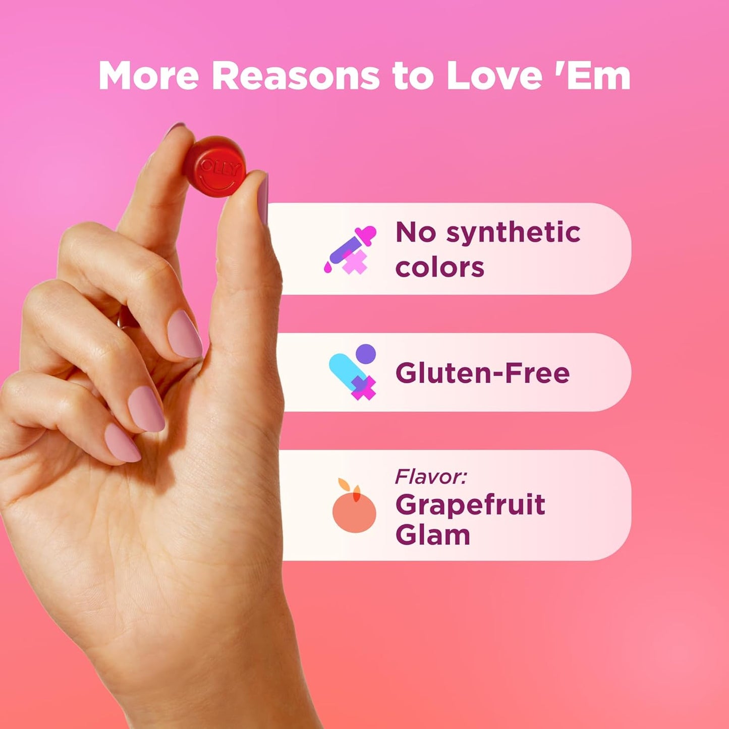 OLLY Undeniable Beauty Gummy, for Hair, Skin, Nails, Biotin, Vitamin C, Keratin, Chewable Supplement, Grapefruit, 30 Day Supply - 60 Count