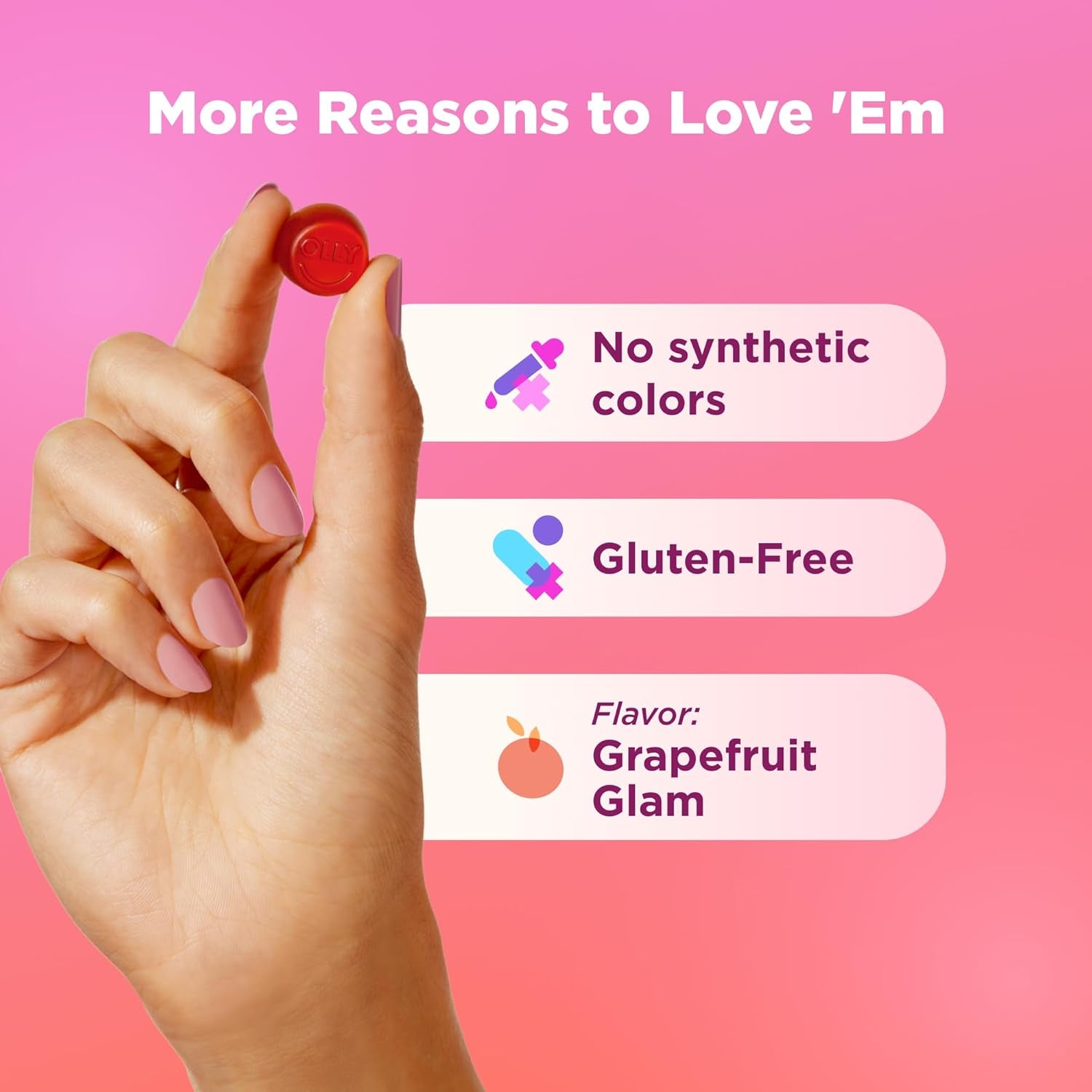 OLLY Undeniable Beauty Gummy, for Hair, Skin, Nails, Biotin, Vitamin C, Keratin, Chewable Supplement, Grapefruit, 30 Day Supply - 60 Count