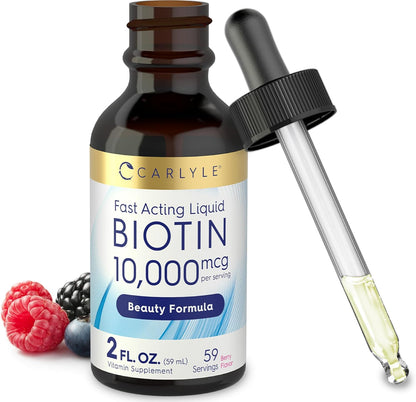 Carlyle Liquid Biotin 10000Mcg | 2 Oz | Extra Strength Drops | Vegetarian, Non-Gmo, Gluten Free Supplement