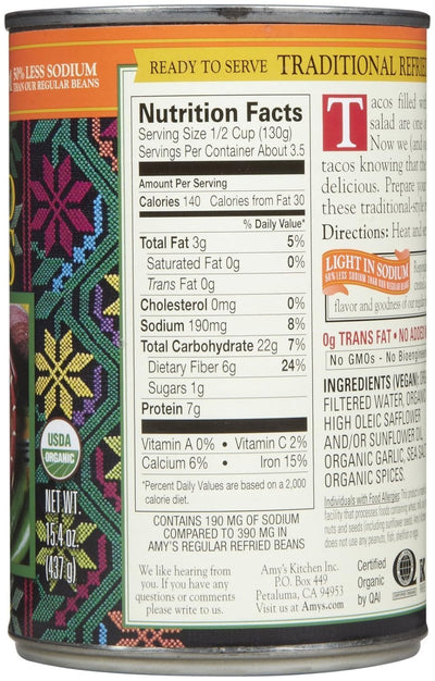 Amy'S Beans Refried Traditional Low Sodium Organic, 15.4 Ounce