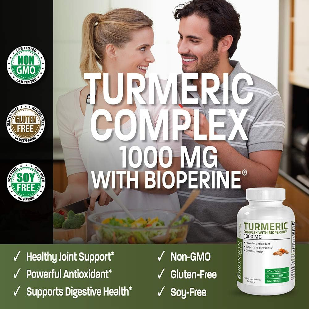 Bronson Turmeric Curcumin with Bioperine - High  Premium Joint Support with 95% Standardized Curcuminoids - Non-Gmo Capsules with Black Pepper - 120 Count