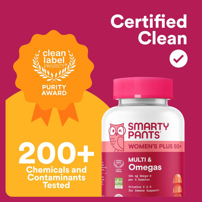 Smartypants Multivitamin Gummy for Women 50 and over - Improved Formula: Omega 3 (DHA/EPA), Methylfolate, Coq10, Vitamin D3, C, Vitamin B12, B6, A, K, Biotin, Gluten Free, 90 Count (30 Day Supply)