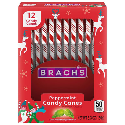 Brachs Bobs Red & White Peppermint Candy Canes, Naturally Flavored Christmas Candy, Stocking Stuffers for Kids, Holiday Classic, 5.3 Oz, 12 Count - Pack of 1
