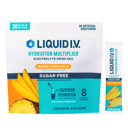 Liquid I.V. Hydration Multiplier, 30 Individual Serving Stick Packs in Resealable Pouch, Sugar Free, Mango Pineapple