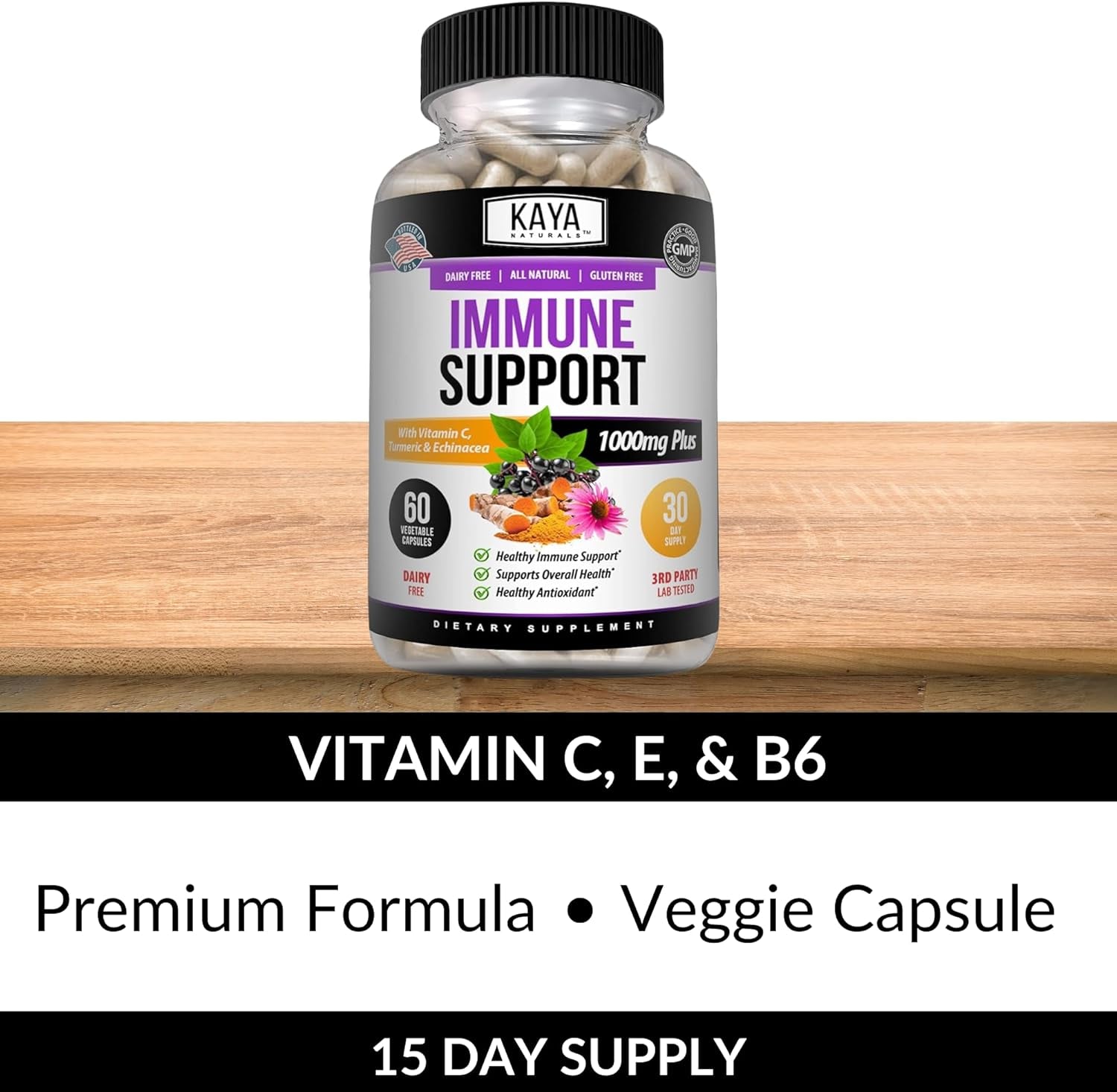 Naturals Elderberry Immune Support, Elderberry with Zinc and Vitamin C for Adults Vitamins, Probiotics & Turmeric 1000Mg Immune System Booster Sambucus Capsules - 60 Count