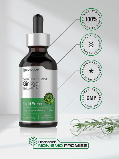 Horbäach Ginkgo Biloba Extract Liquid 2 Fl Oz | Alcohol-Free Herb Supplement | Vegetarian, Non-Gmo, Gluten Free