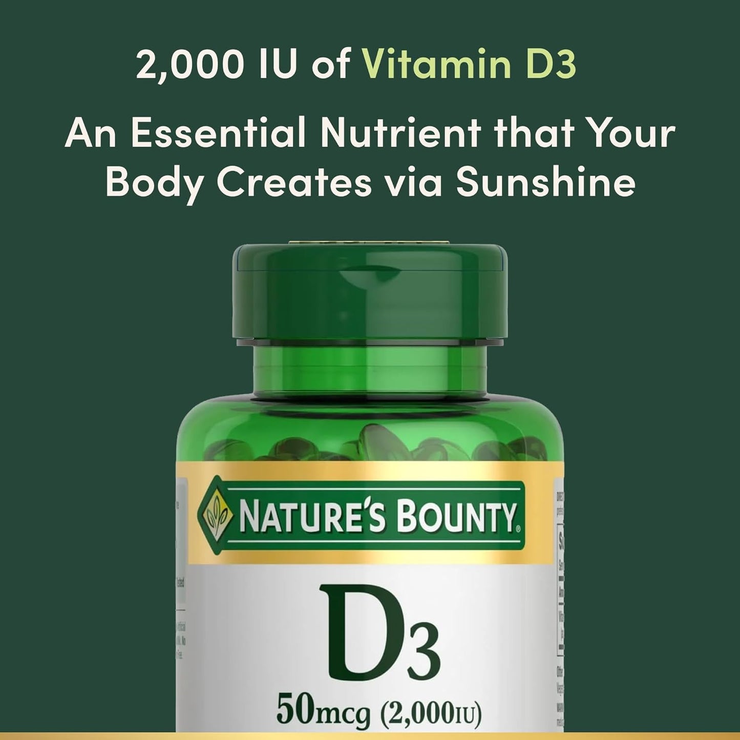 Nature'S Bounty Vitamin D3 2000 IU | Supports Immune Health, Calcium Absorption & Bone Strength | Essential for Healthy Bones | Non-Gmo, No-Gluten | 350 Softgels, 1 Serving per Day for Daily Health