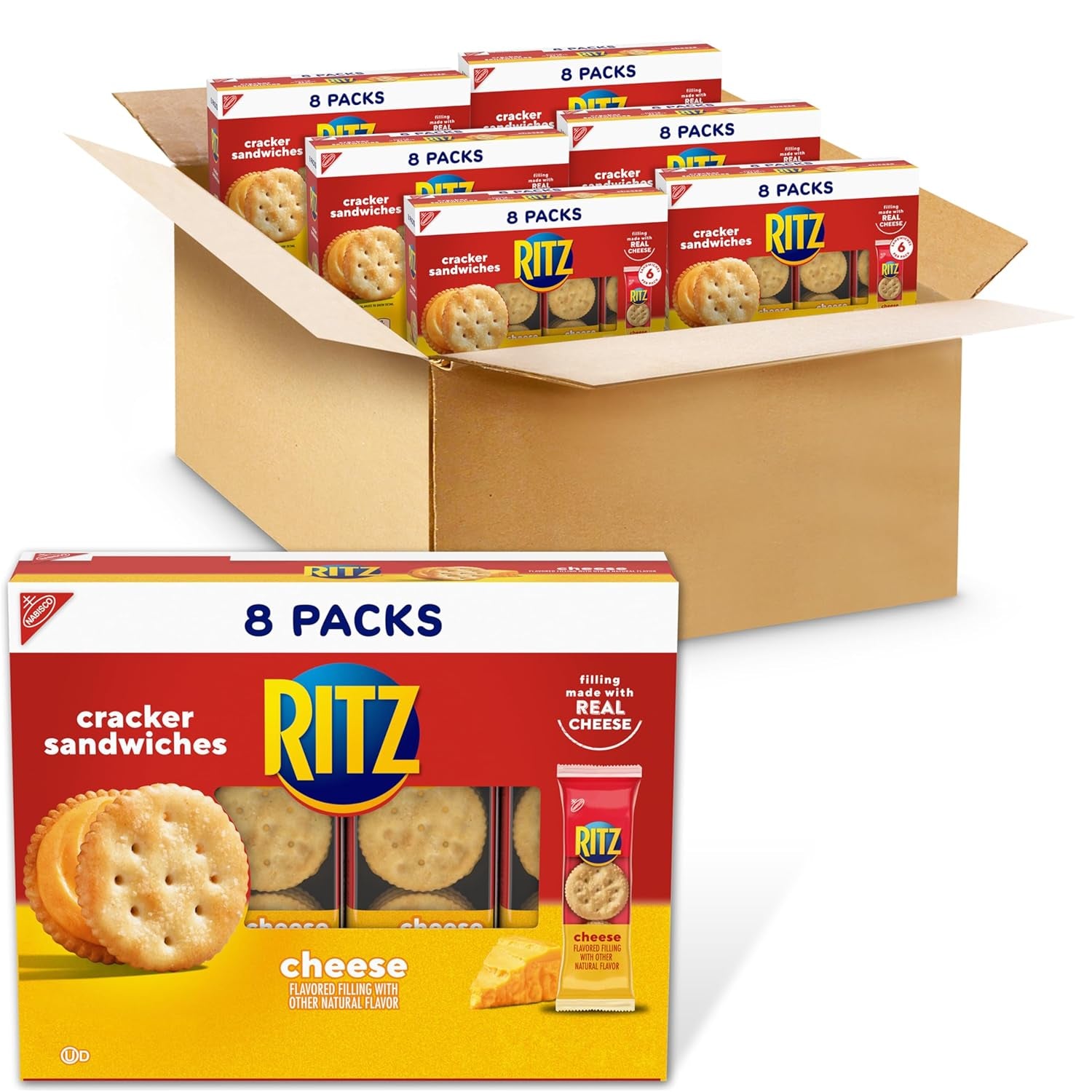 RITZ Cheese Sandwich Crackers, Lunch Snacks, 8 Ct. Case of 6