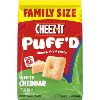 Cheez-It Puff'D Cheesy Baked Snacks, Puffed Snack Crackers, Kids Snacks, White Cheddar, 9.6Oz Bag (1 Bag)