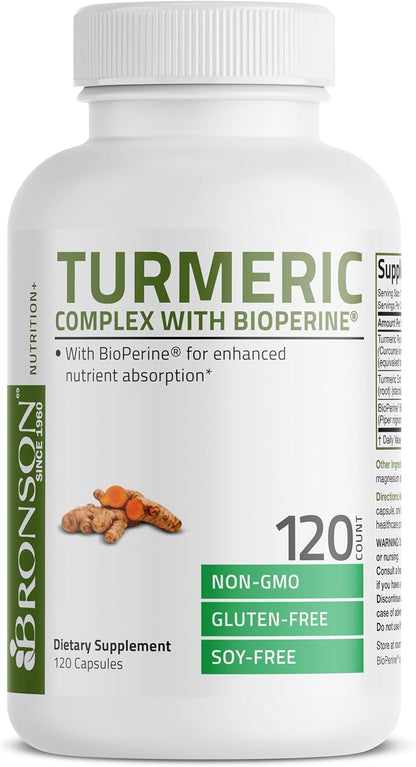 Bronson Turmeric Curcumin with Bioperine - High  Premium Joint Support with 95% Standardized Curcuminoids - Non-Gmo Capsules with Black Pepper - 120 Count