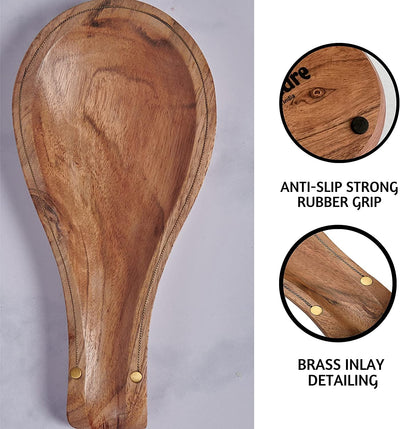 Spoon Rest for Kitchen Counter, Spoon Holder Acacia Wood, 10 Inches