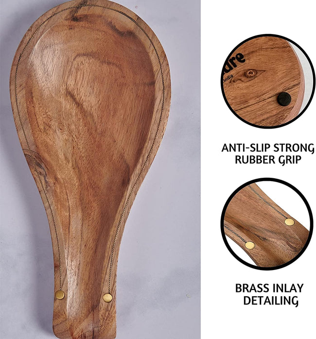 Spoon Rest for Kitchen Counter, Spoon Holder Acacia Wood, 10 Inches