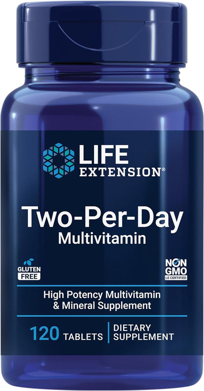 Life Extension Two-Per-Day Multivitamin - Packed with over 25 Vitamins, Minerals & Extracts -Vitamins B6, C, D - Zinc - Two-Month Supply - Non-Gmo, Gluten-Free - 120 Tablets