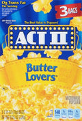 ACT II Butter Lovers Microwave Popcorn, 3-Count 2.75-Oz. Bags