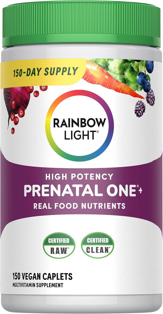 Rainbow Light Prenatal One High  Daily Multivitamin with Folate, Ginger and Probiotics; Supports Mom and Baby from Conception to Nursing; Vegan, 150 Tablets,* Pack May Vary