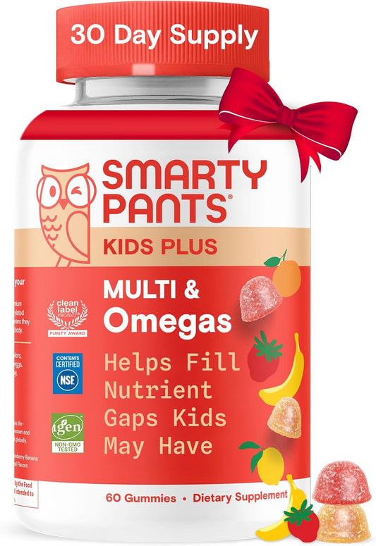 Smartypants Kids Multivitamin Gummies - Improved Formula: Omega 3 (DHA/EPA), Vitamins D3, C, B12, B6, Vitamin A, K & Zinc, Gluten Free, Three Fruit Flavors, 60 Count (30 Day Supply)