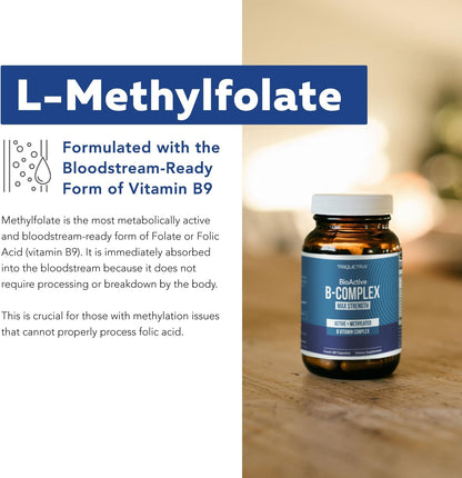 Bioactive Vitamin B Complex - Blood Stream Ready, Methylated B Complex - Featuring Methylfolate, 3 Bioactive Forms of B12, Benfopure® B1 & Pantesin® B5 - 12 B Vitamins in Clinical Doses - 60 Servings
