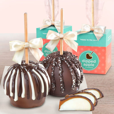 Home Delivery One Dozen Milk, Dark & White Delight Dipped Strawberries & Caramel Apple Duo 
