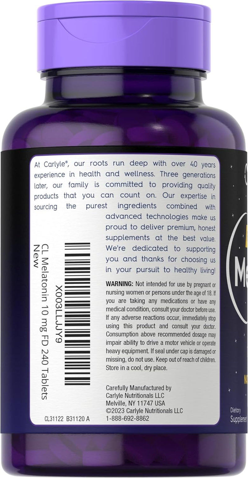Carlyle Melatonin 10Mg | 240 Pills | Berry Flavor | Fast Dissolve Tablets | Drug Free Supplement | Vegetarian, Non-Gmo, Gluten Free