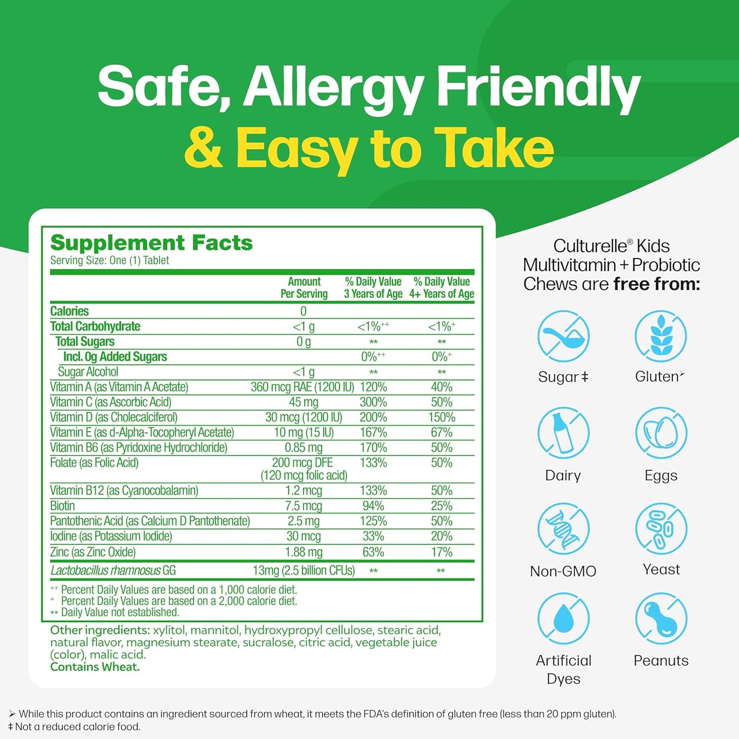 Culturelle Kids Complete Chewable Multivitamin + Probiotic for Kids, Ages 3+, 50 Count, Digestive Health, Oral Health & Immune Support - with 11 Vitamins & Minerals, Including Vitamin C, D3 & Zinc