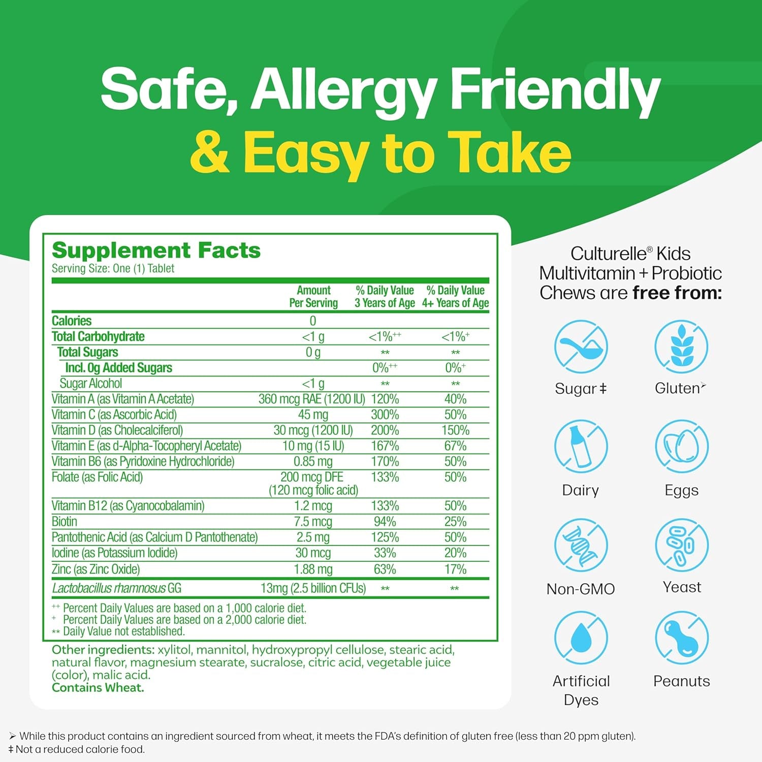 Culturelle Kids Complete Chewable Multivitamin + Probiotic for Kids, Ages 3+, 50 Count, Digestive Health, Oral Health & Immune Support - with 11 Vitamins & Minerals, Including Vitamin C, D3 & Zinc