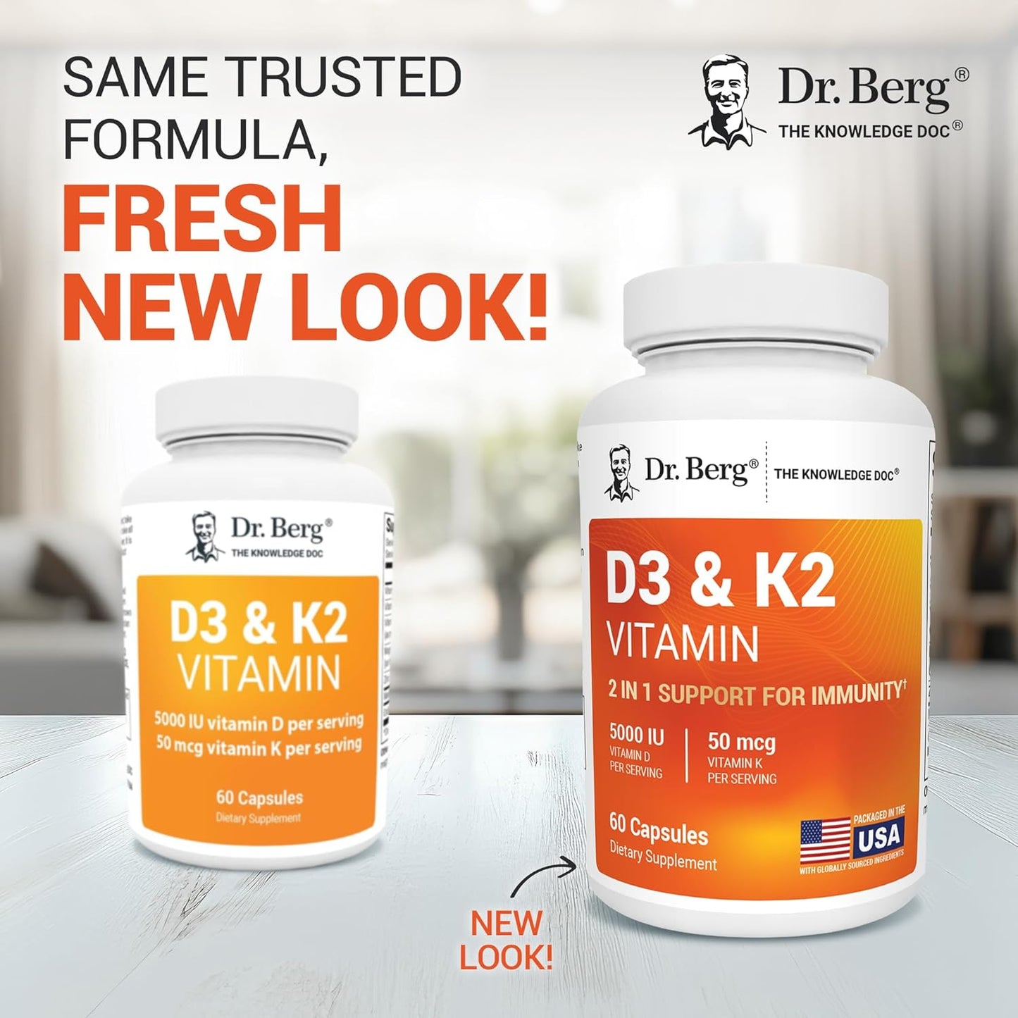 Dr. Berg Maximum Strength 2-In-1 Vitamin D3 K2 5000 IU | Naturally Derived D3 | 4X Lab-Tested & Verified | High Absorption Formula | K2 D3 Vitamin Supplement - 60 Capsules