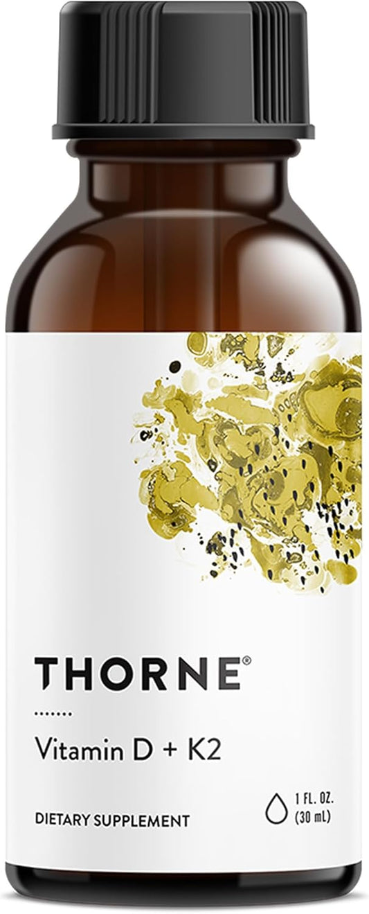 THORNE - Vitamin D + K2 Liquid with a Metered Dispenser - Vitamins D3 & K2 to Support Healthy Bones & Muscles* - 1 Fl Oz (30 Ml) - 600 Servings