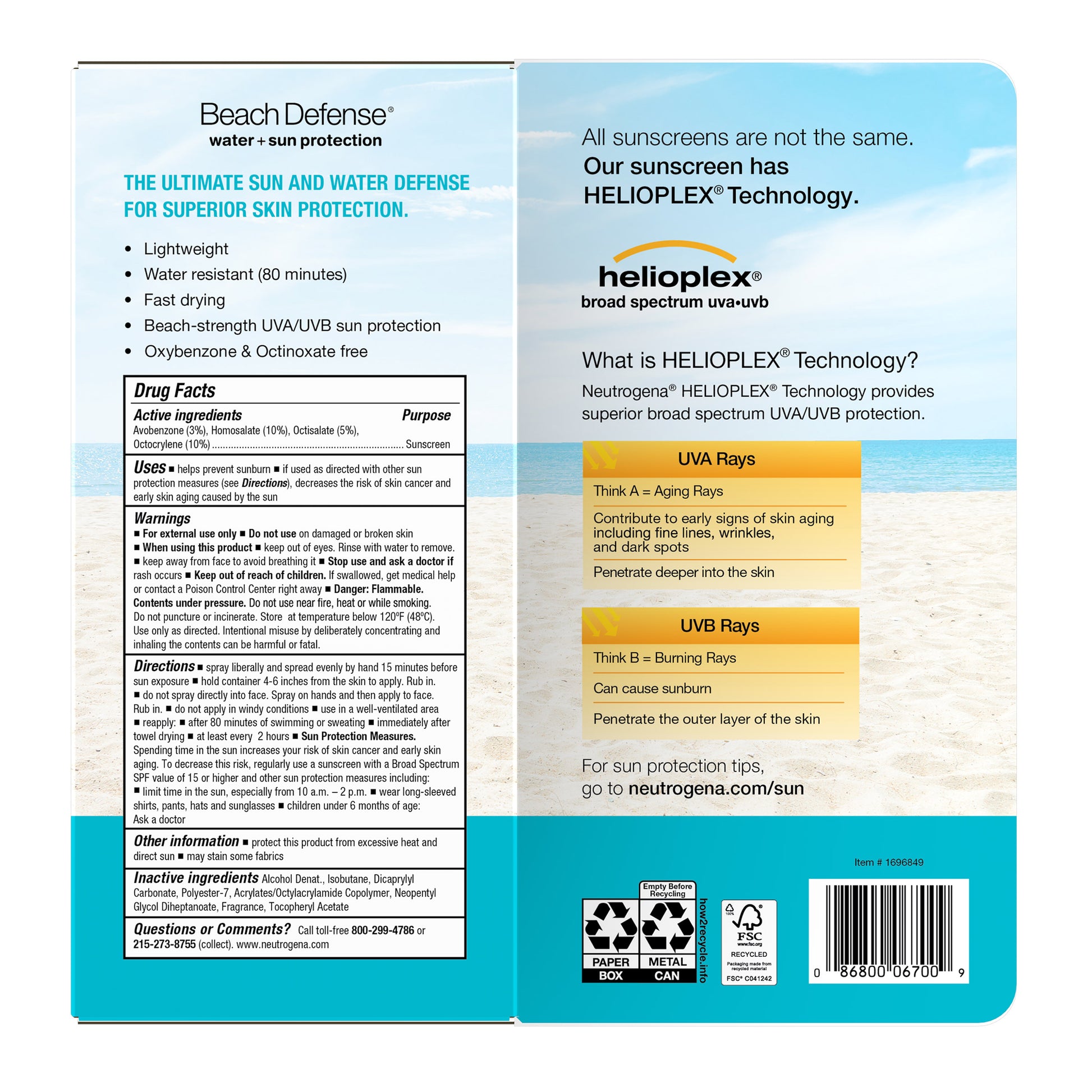 Neutrogena Beach Defense Sunscreen Spray SPF 60+, 8.5 Oz, 2-Pack