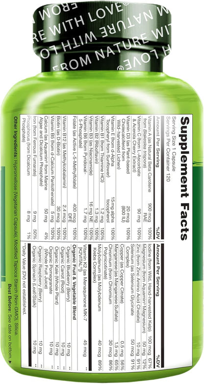 NATURELO One Daily Multivitamin for Women W/Vitamin B12, 120 Ct, Energy Support, Whole Food Daily Women Multivitamin Supplement, Nourish Hair/Skin/Nail, Non-Gmo, No Soy, Gluten Free, 4 Month Supply