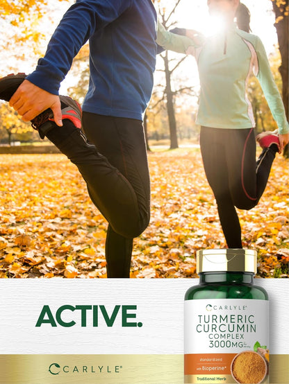 Carlyle Turmeric Curcumin Supplement with Black Pepper | 3000Mg | 90 Capsules | Complex Extract with Bioperine | Non-Gmo, Gluten Free