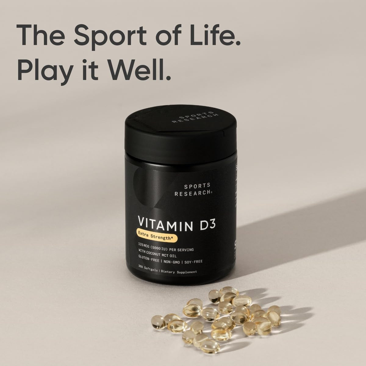 Sports Research® Vitamin D3 W/Coconut MCT Oil - High  Vitamin D3 5000Iu (125Mcg) Supplement for Immune & Bone Support - Seed Oil Free - Non-Gmo - Gluten Free (360 Liquid Softgels)