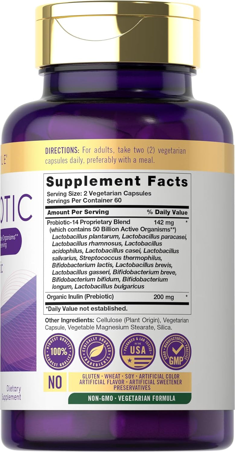 Carlyle Probiotic with Prebiotic Supplement | 120 Capsules | 50 Billion Active Organisms | Vegetarian, Non-Gmo and Gluten Free