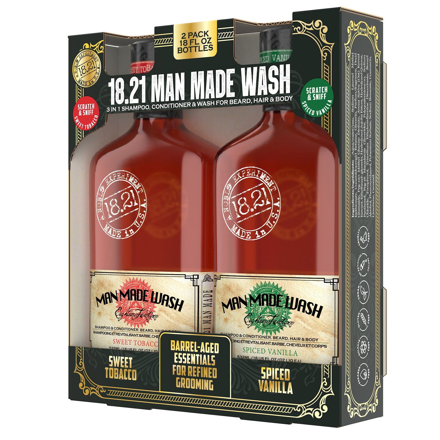 18.21 Man Made Wash, 3-In-1 Shampoo, Conditioner & Wash, 18 Fl Oz, 2-Pack