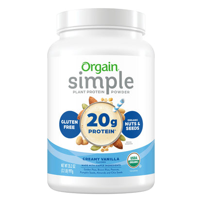 Orgain USDA Organic Simple Plant Protein Powder, Creamy Vanilla, 32.6 Oz
