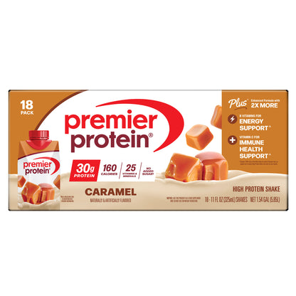 Premier 30G Protein plus Energy and Immune Support Shakes, Caramel, 11 Fl Oz, 18-Pack