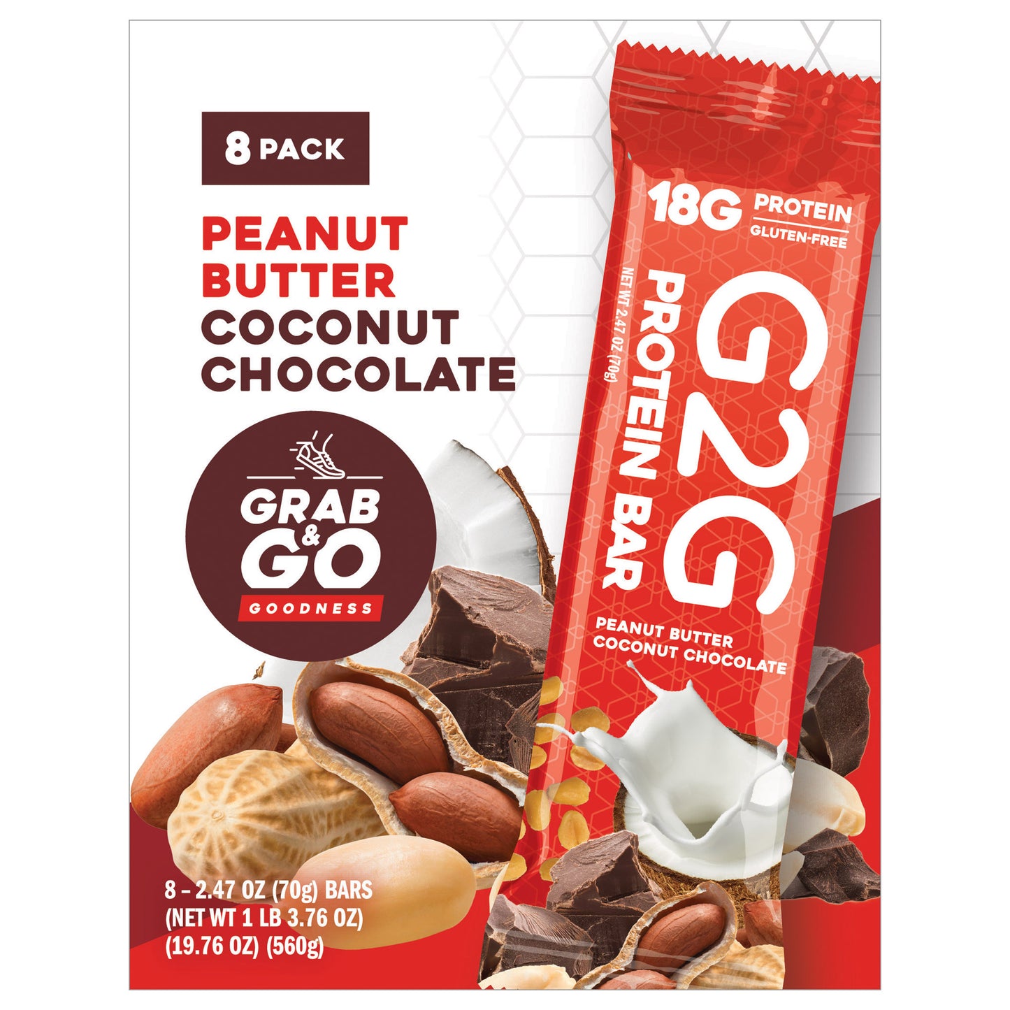 G2G 3-Pack Peanut Butter Coconut Chocolate Protein Bars 24-Count
