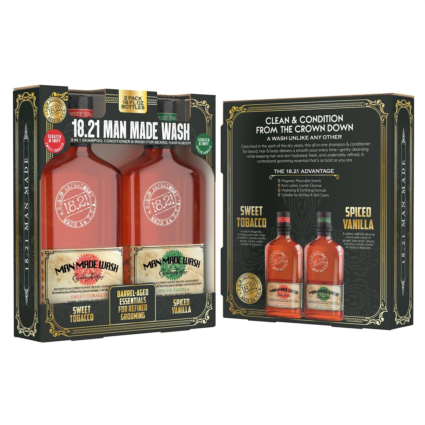 18.21 Man Made Wash, 3-In-1 Shampoo, Conditioner & Wash, 18 Fl Oz, 2-Pack