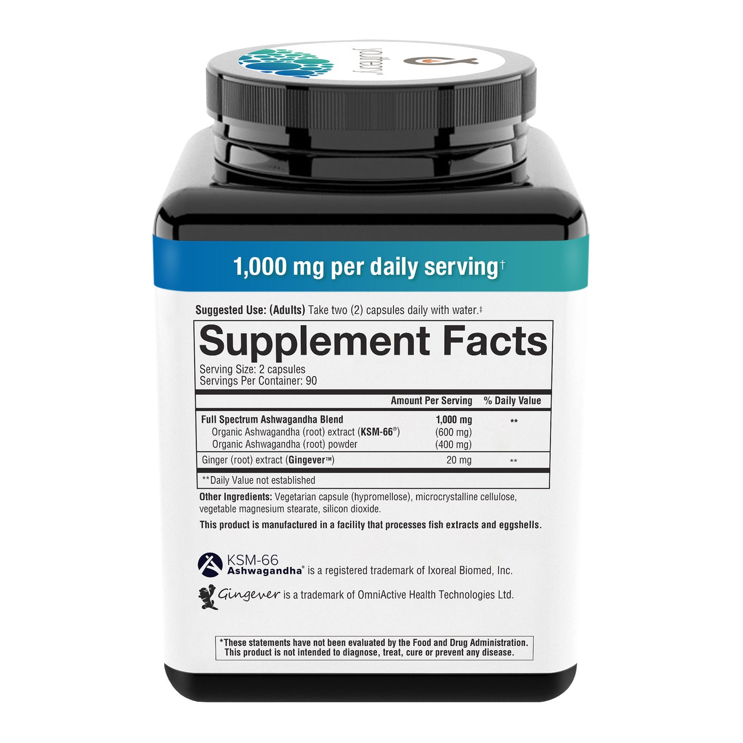 Youtheory Ashwagandha 1000 Mg, 180 Vegetarian Capsules