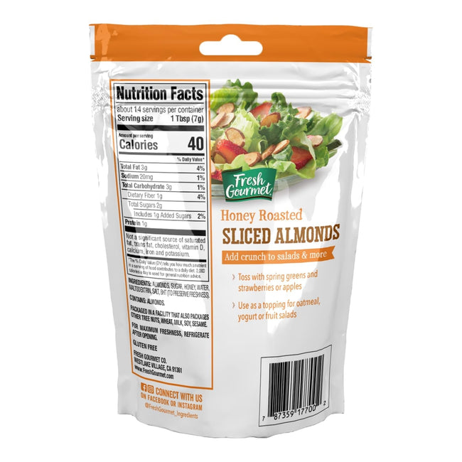 Gourmet Sliced Almonds, Honey Roasted Sliced Almonds, 3.5 Oz
