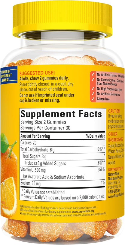 Nature Made Extra Strength Dosage Vitamin C 500 Mg per Serving, Dietary Supplement, Vitamin C Gummies for Immune Support, 60 Gummies, 30 Day Supply