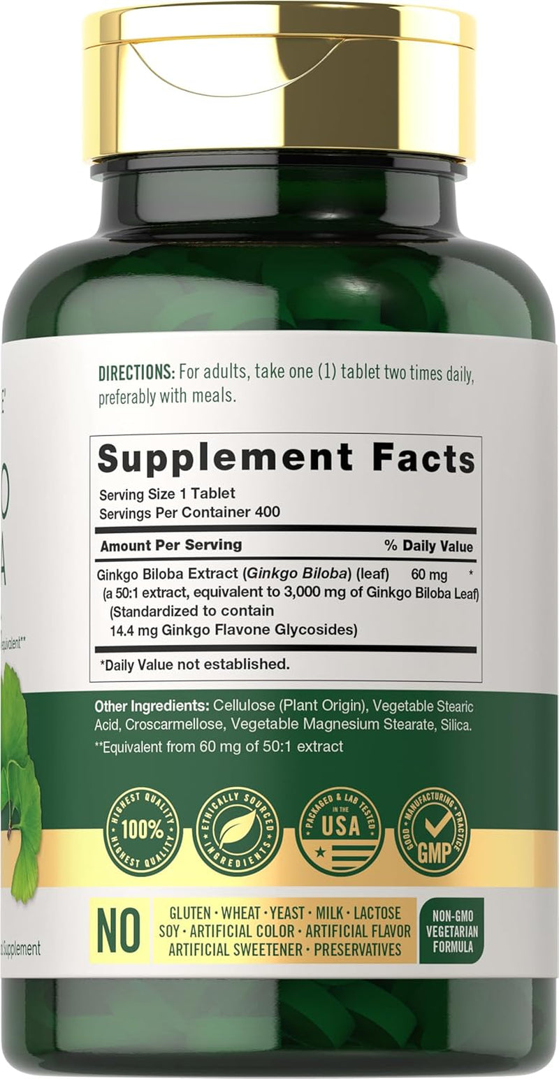 Carlyle Ginkgo Biloba 3000Mg | 400 Tablets | Non-Gmo, Gluten Free Herbal Supplement