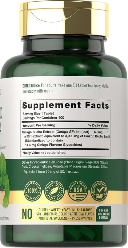 Carlyle Ginkgo Biloba 3000Mg | 400 Tablets | Non-Gmo, Gluten Free Herbal Supplement